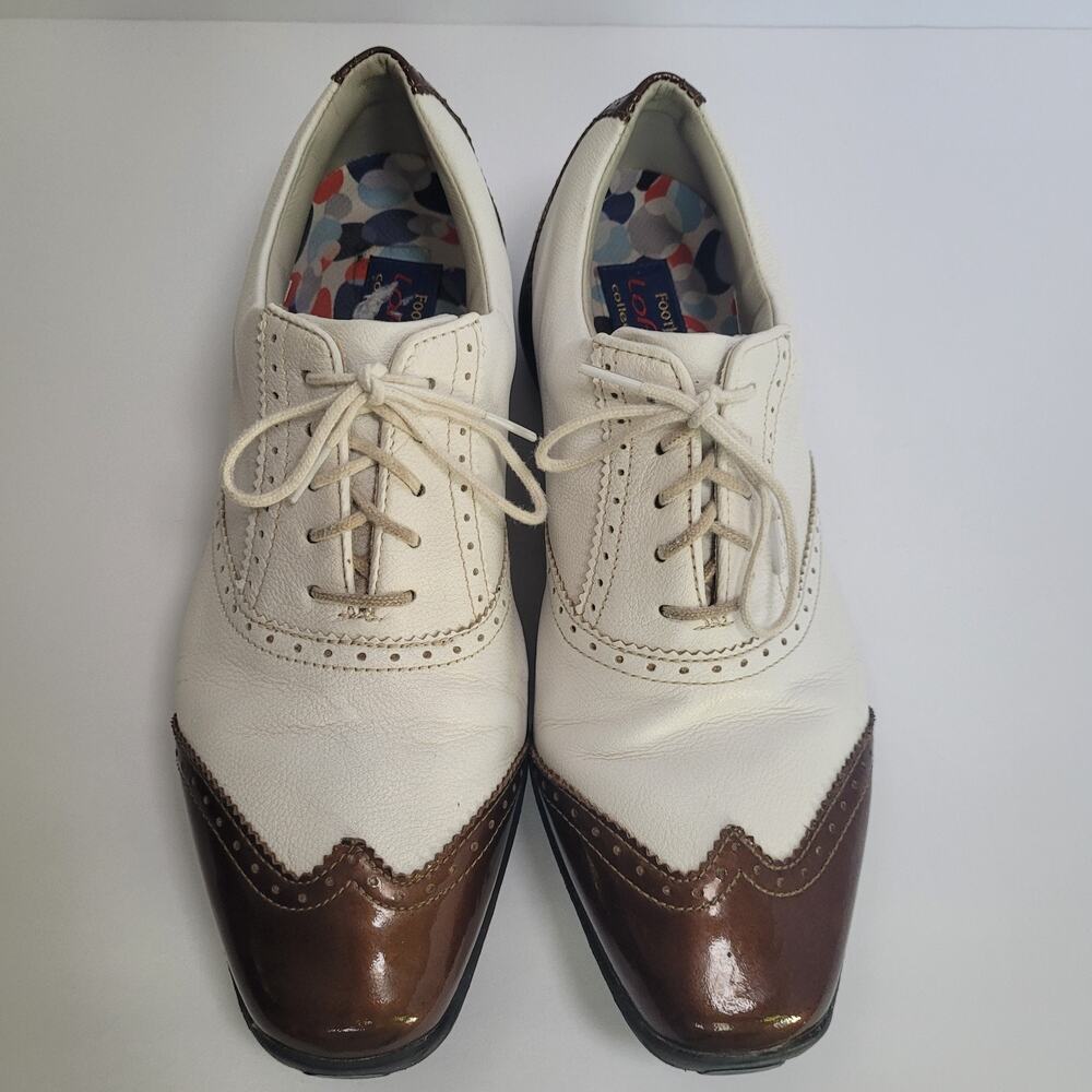 FootJoy LoPro Women’s Golf Shoes Size 9 White Brown Leather Soft Spike